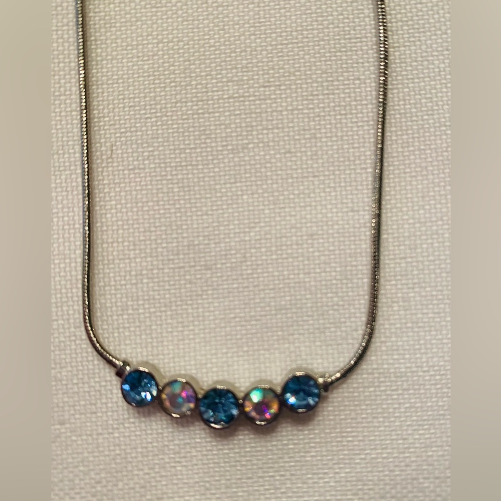 Lia Sophia silver plated necklace with band of 5 Crystal Stones